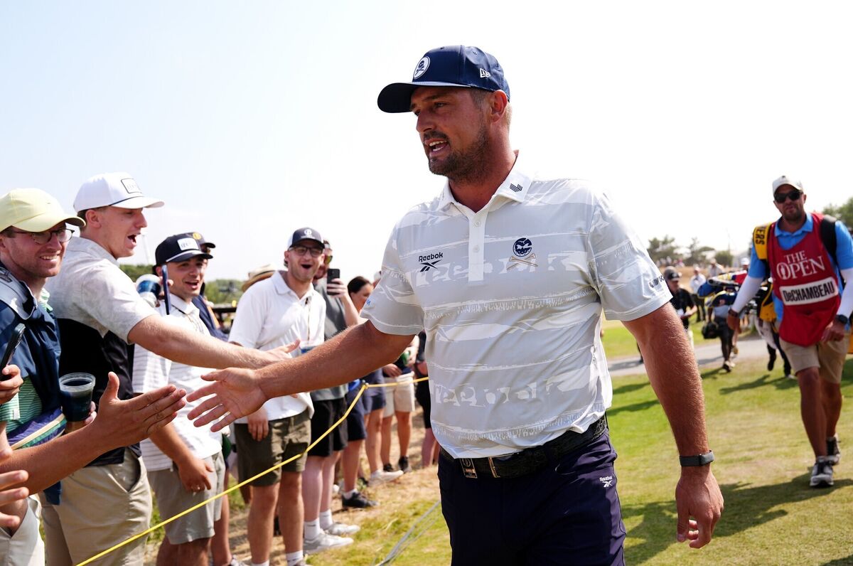 Bryson DeChambeau on his way to the 2nd tee during day three of The Open at Royal Birkdale. Pic: Jacob King/PA Wire.