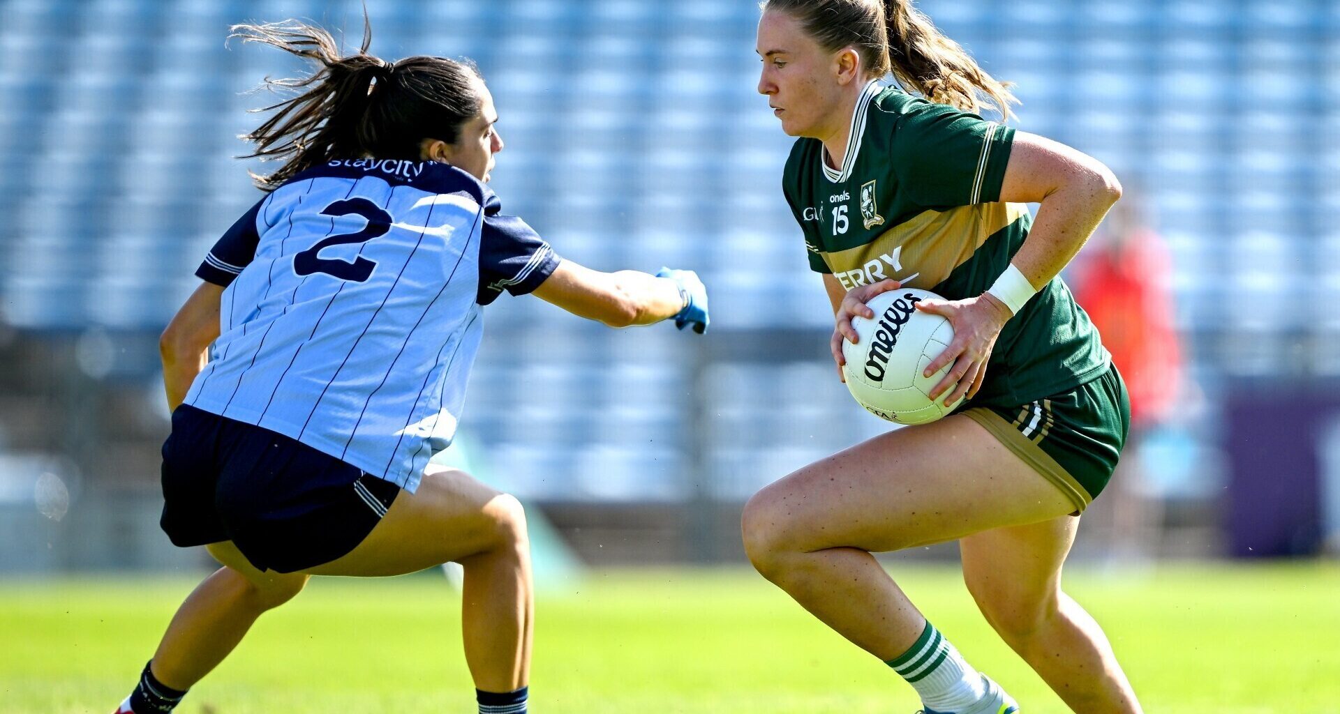 Síofra O’Shea of Kerry in action against Dublin's Niamh Crowley during the LGFA TG4 All-Ireland Senior Championship semi-final at FBD Semple Stadium in Thurles. Pic: Sam Barnes/Sportsfile