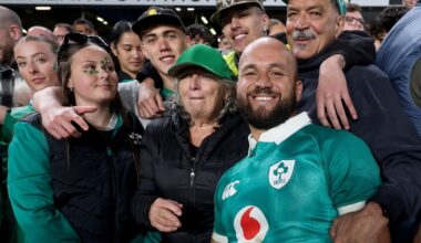 HOMECOMING: Ireland's Jamison Gibson-Park with friends and family after the game. Pic: INPHO/Billy Stickland