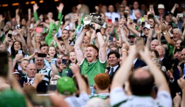 Limerick captain Cian Lynch lifts the Liam MacCarthy Cup. Pic: David Fitzgerald/Sportsfile