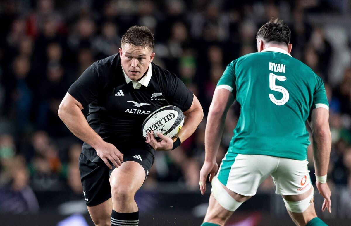 New Zealand's Ethan de Groot comes up against James Ryan. Pic: ©INPHO/Photosport/Brett Phibbs.