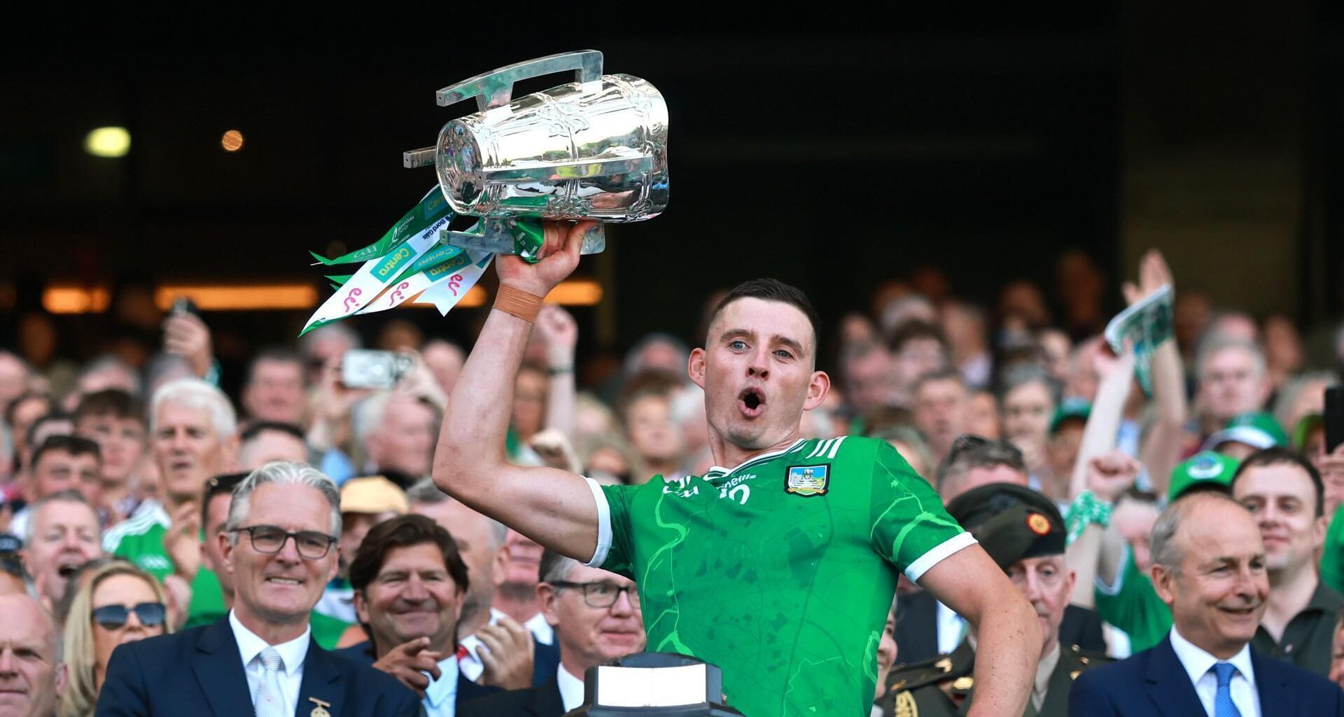Gearoid Hegarty lifts the Liam MacCarthy Cup. Pic: James Crombie/Inpho