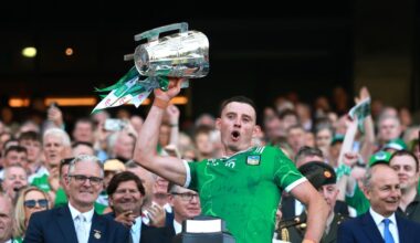 Gearoid Hegarty lifts the Liam MacCarthy Cup. Pic: James Crombie/Inpho