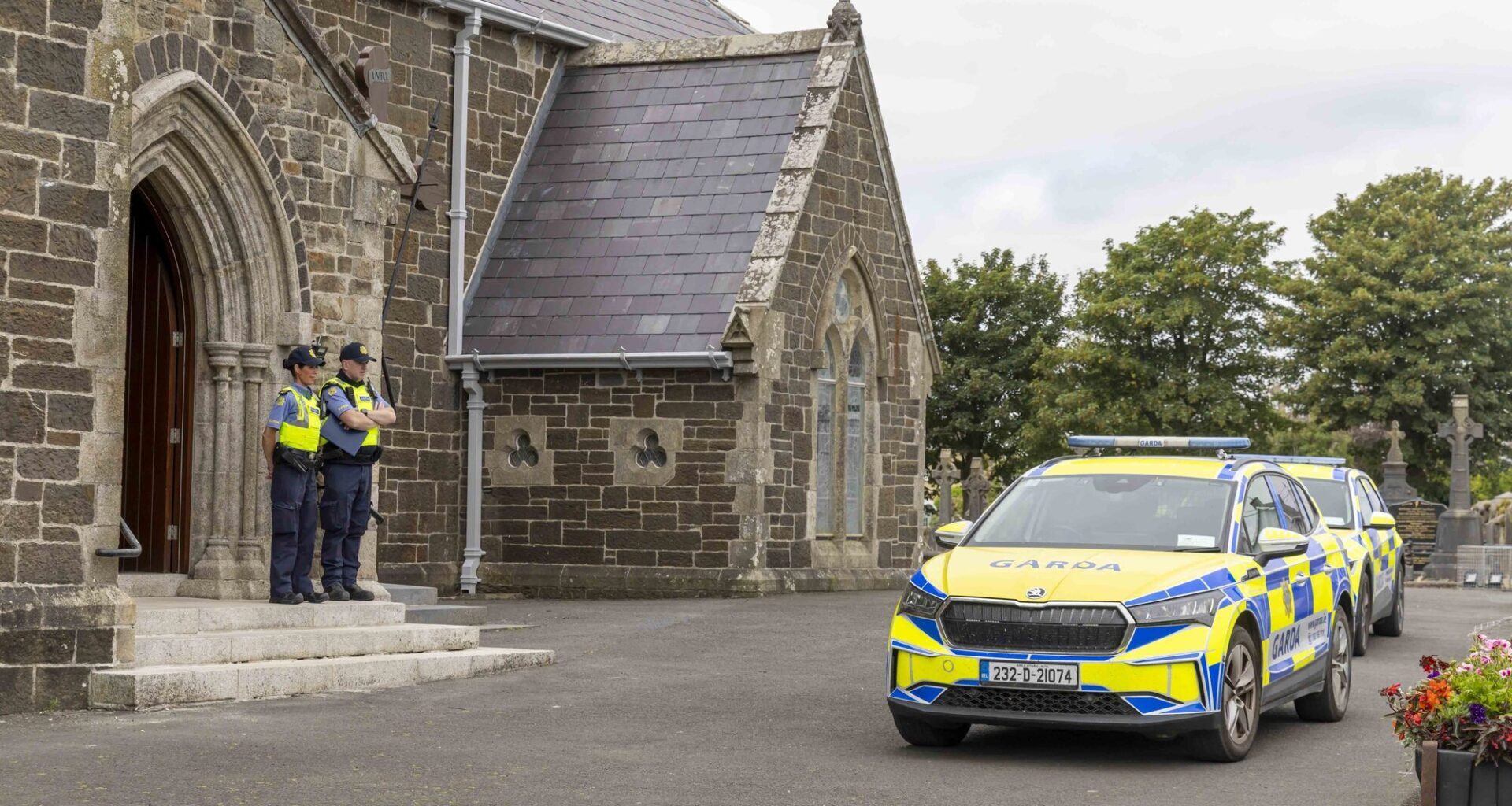 Gardai at the scene of the knife attack at the Holy Cross Catholic Church, Tramore, Co Waterford. Picture: Patrick Browne