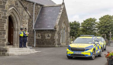 Gardai at the scene of the knife attack at the Holy Cross Catholic Church, Tramore, Co Waterford. Picture: Patrick Browne