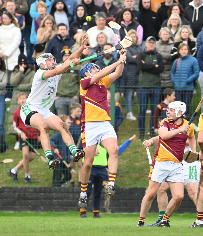 Cian McCarthy rising high for Passage in the AOS Security JAHC final at Ballinlough against Whitechurch. Picture: Eddie O'Hare
