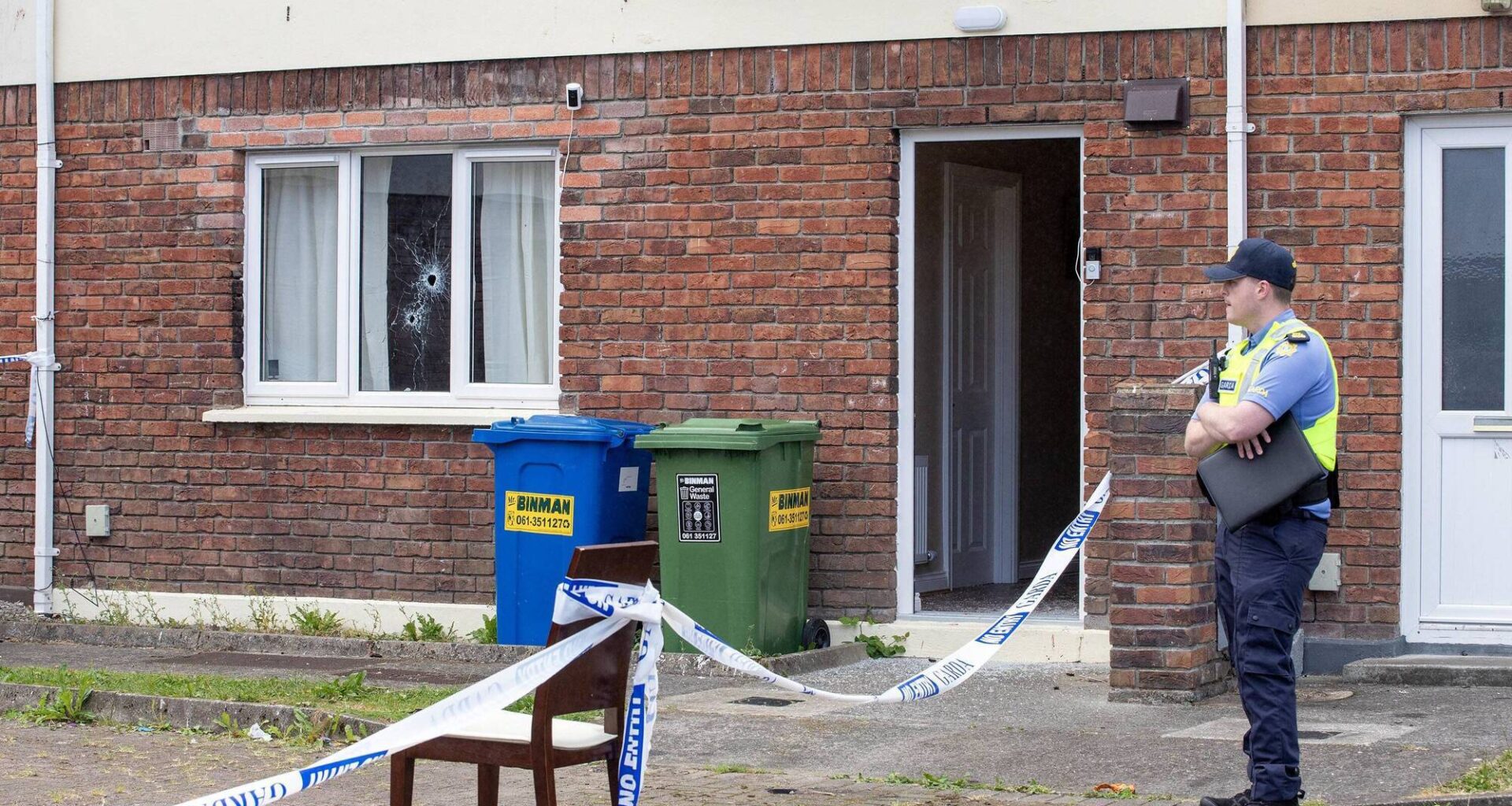 Gardaí outside a house in Ennis where a shooting incident occurred on Friday morning. Picture: Press 22