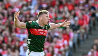 EMBRACE THE CHAOS: Mayo's Ryan O'Donoghue celebrates his 6th minute goal in the semi-final against Louth. Pic: Ray McManus/Sportsfile