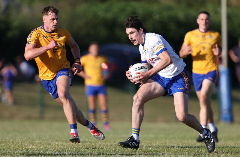  Ciaran Doolan, St. Finbarrs, Kevin O'Reilly, Carrigaline.  2026 McCarthy Insurance Group Premier Senior Football Championship, St.Finbarrs V's Carrigaline, at Ballinhassig, Co. Cork.