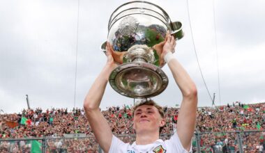 EYES ON THE PRIZE: Mayo's Kobe McDonald celebrates with the Sam Maguire Cup. Pic: ©INPHO/Ryan Byrne.