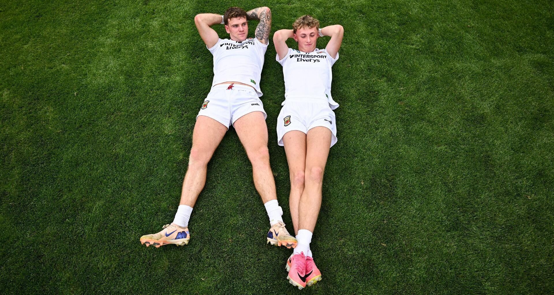 NICE DAY OUT: Jordan Flynn and Kobe McDonald relax after winning the GAA Football All-Ireland Senior Championship final. Pic: David Fitzgerald/Sportsfile.