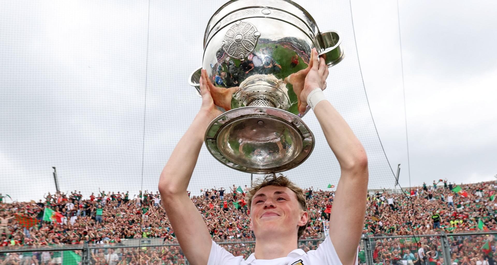 Mayo's Kobe McDonald celebrates with the Sam Maguire Cup. Pic: ©INPHO/Ryan Byrne