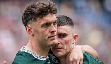 TOUGH TIMES: Kerry's David Clifford and Sean O'Shea take a moment after Sunday's All-Ireland SFC final loss to Mayo at Croke Park. Pic: Tom Maher, Inpho