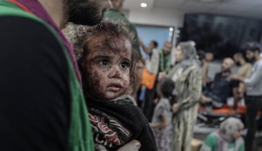 Scores of injured people arriving at Al-Shifa Hospital following an Israeli airstrike on Al-Ahli Baptist Hospital in Gaza which killed over 500 people on October 17, 2023. Picture: Ali Jadallah/Anadolu/Getty  