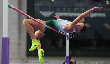 Kate O'Connor of Ireland during the Women's Heptathlon High Jump at the Scotstoun Stadium during day five of the 2026 Commonwealth Games in Glasgow. Pic: Martin Rickett/PA Wire.