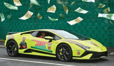 A Mayo-decorated Lamborghini during the homecoming celebrations at Hastings Insurance MacHale Park. Pic: Sportsfile