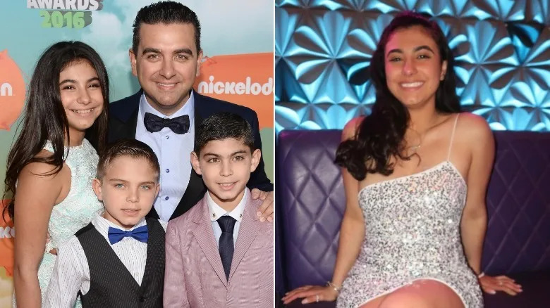Split image of Sofia Valastro posing with her family