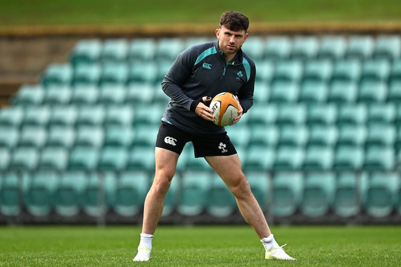 Ireland's Hugo Keenan during training at Leichhardt Oval in Sydney ahead of Saturday's Nations Championship match against Australia. Photograph: Saeed Khan/ AFP via Getty Images
