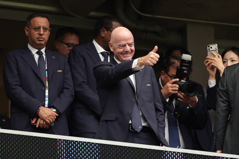 Fifa president Gianni Infantino at the game between Canada and Morocco in Houston on Saturday. Photograph: Alex Slitz/Getty Images