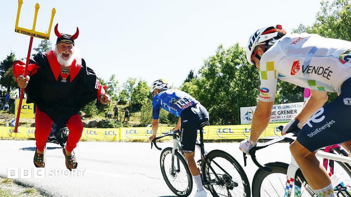 Dieter Senfl jumps into the air during stage three of the Tour de France 2026