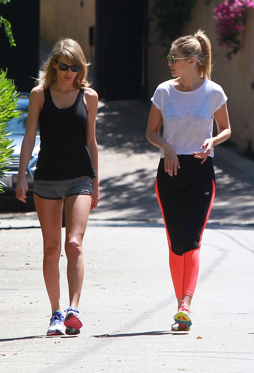 Taylor Swift and Gigi Hadid out hiking on May 10, 2015 in Los Angeles, California.  