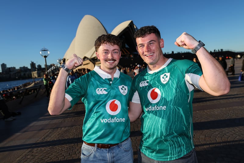 Ireland fans Shane Enright from Limerick and Luke Harrington from Wexford living in Airlie Beach. Photograph: Ben Brady/Inpho