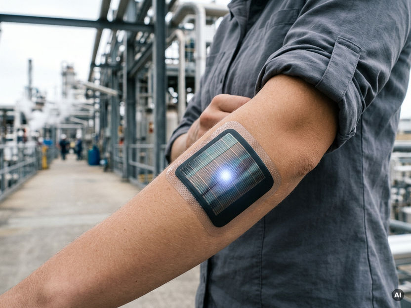 Wearable patch vibrates when it detects environmental hazards