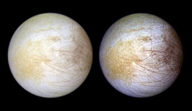 Two views of moon Europa captured by NASA