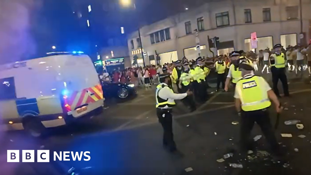 Four arrested and officer hurt in violent disorder - BBC