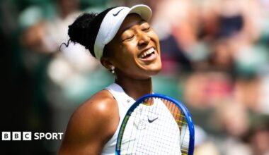 Naomi Osaka warms up for her match against Aryna Sabalenka at Wimbledon