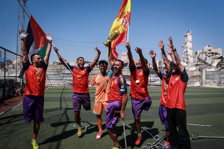 Palestinian amputee footballers express their support for Spain before the final on July 19, 2026, against Argentina