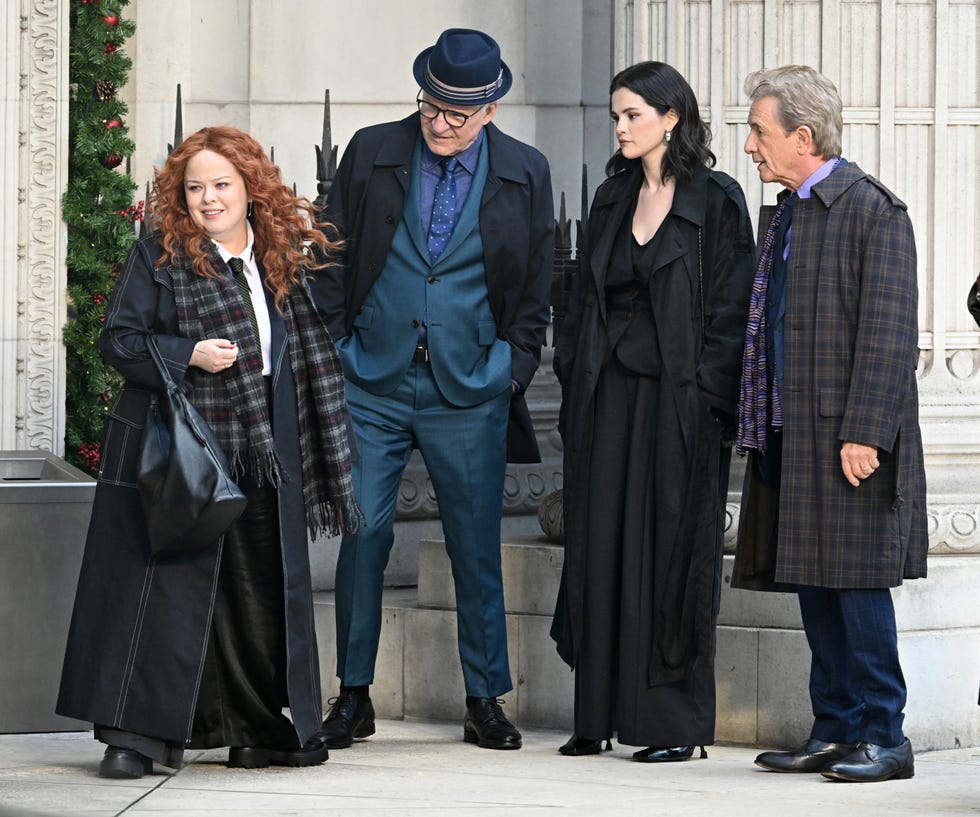 Nicola Coughlan, Selena Gomez, Martin Short and Steve Martin filming Only Murders in the Building nicola coughlan, selena gomez, martin short and steve martin filming only murders in the building