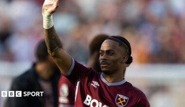 Crysencio Summerville waves after the final game of West Ham's Premier League season