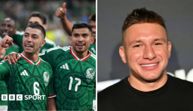 Split image of Mexico players celebrating after their World Cup win over Ecuador, plus Stephen Deleonardis at the 2024 PrizePicks World Championship