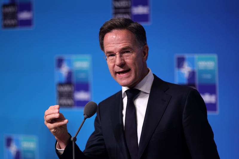 Nato secretary general Mark Rutte speaks at the Nato summit in Ankara, Turkey. Photograph: Necati Savas/EPA