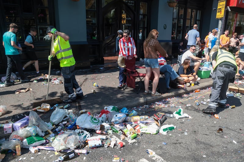 LItter in Shaftesbury Square during this year's Battle of the Boyne commemorations.
PICTURE: BRIAN LINCOLN