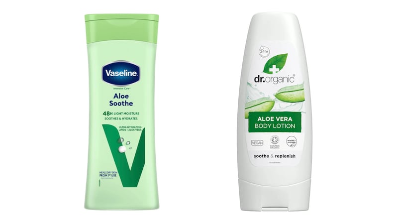 Vaseline Intensive Care Aloe Soothe Body Lotion (€8.49 from Boots) and Dr Organic Aloe Vera Body Lotion (€11.69 from Holland & Barrett)