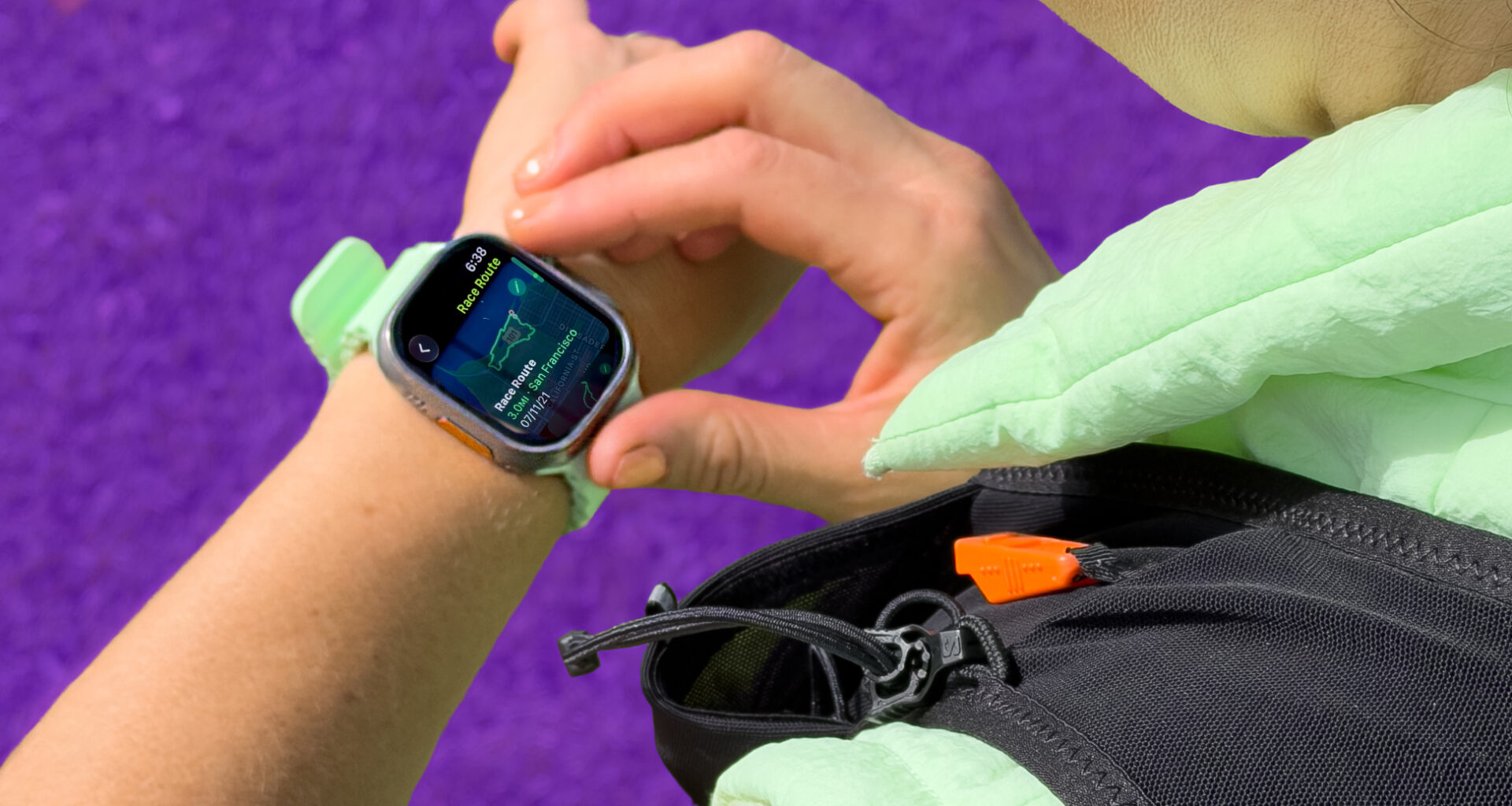 A person readies their Apple watch for a workout.