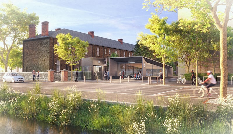 An artist's impression of the proposed entrance to the Charlemont Metrolink stop, behind Dartmouth Square. Photograph: Metrolink.ie