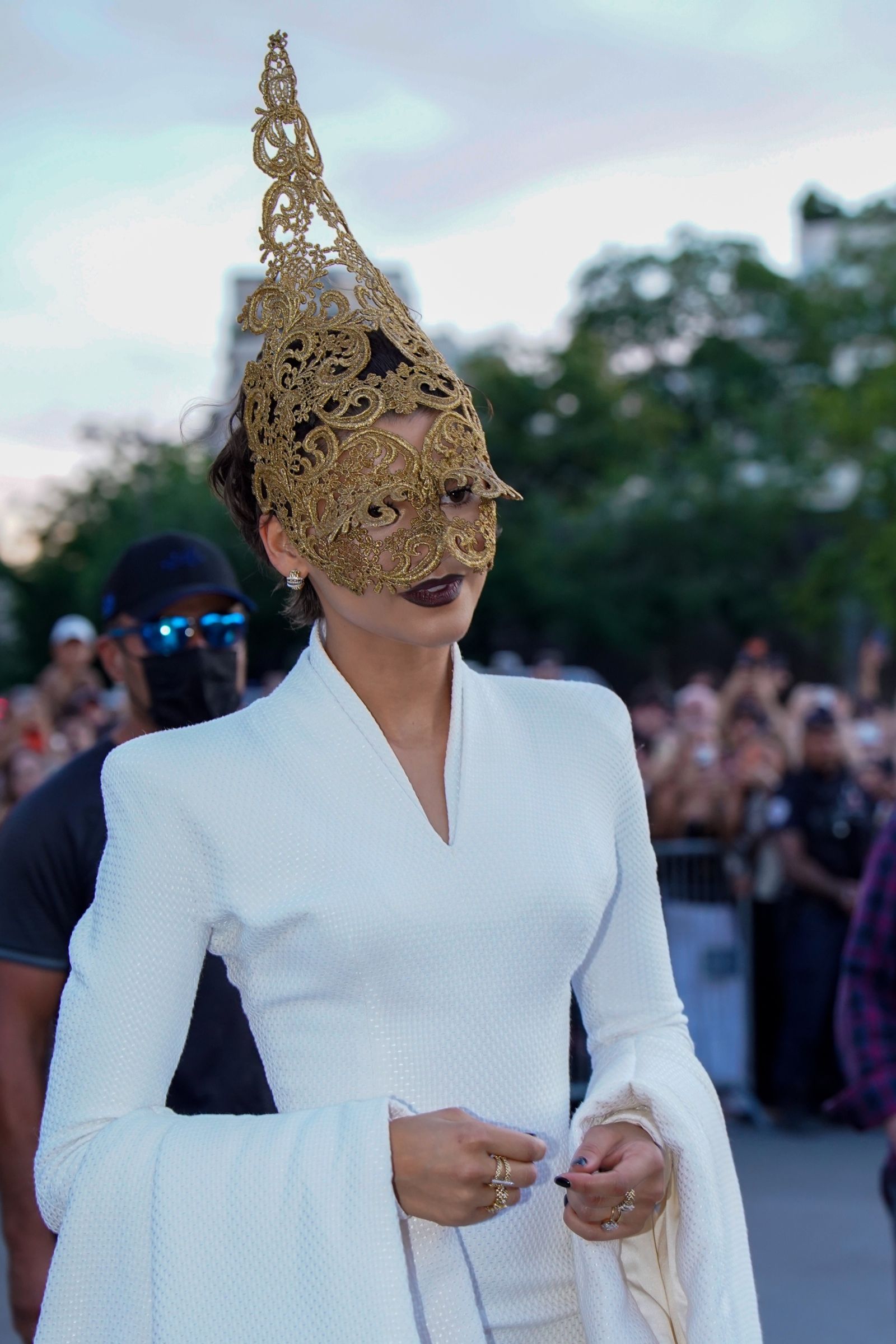 Paris FRANCE Zendaya attended The Odyssey event in Paris wearing a white Givenchy dress from 1997 paired with a gold...