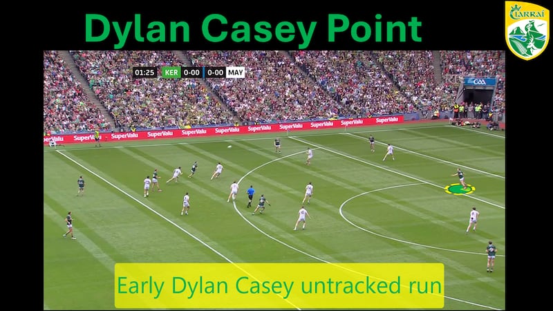 Kerry's Dylan Casey raids forward untracked for the opening score in the All-Ireland final.