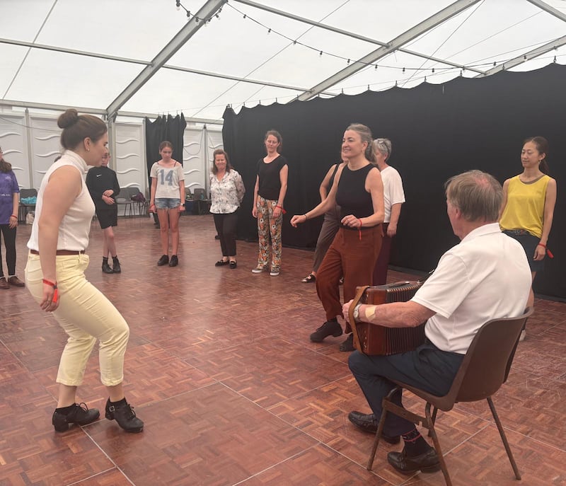 Sean-nós students practise their steps under the guidance of tutor Mick Mulkerrin.