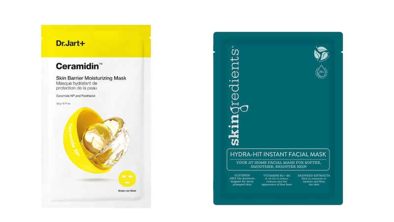 Dr Jart Ceramidin Skin Barrier Moisturising Mask  (€11 from Brown Thomas) and Skingredients Hydra-Hit Instant Facial Mask (€9 from skingredients.com)