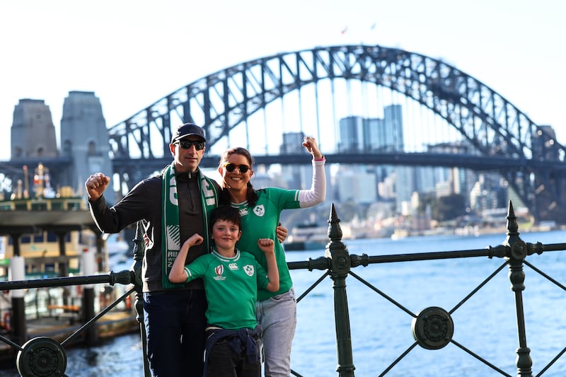 A view of the Sydney Harbour bridge with the Fitzgerald family from Cork ahead of the game. Photograph: Ben Brady/Inpho
