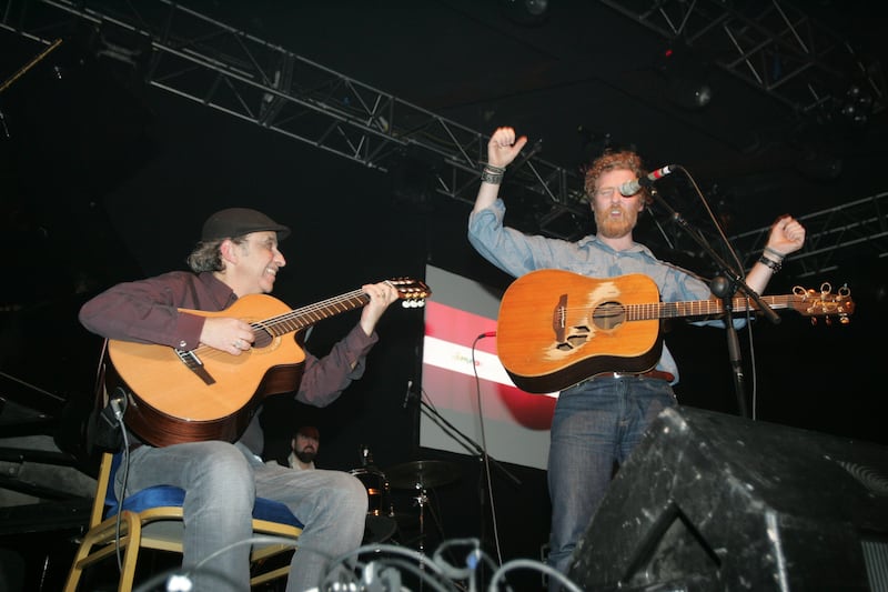 Mark Dignam and Glen Hansard of the Swell Season performing at the Choice Music awards at Dublin's Vicar Street in 2010. Photo: Alan Betson