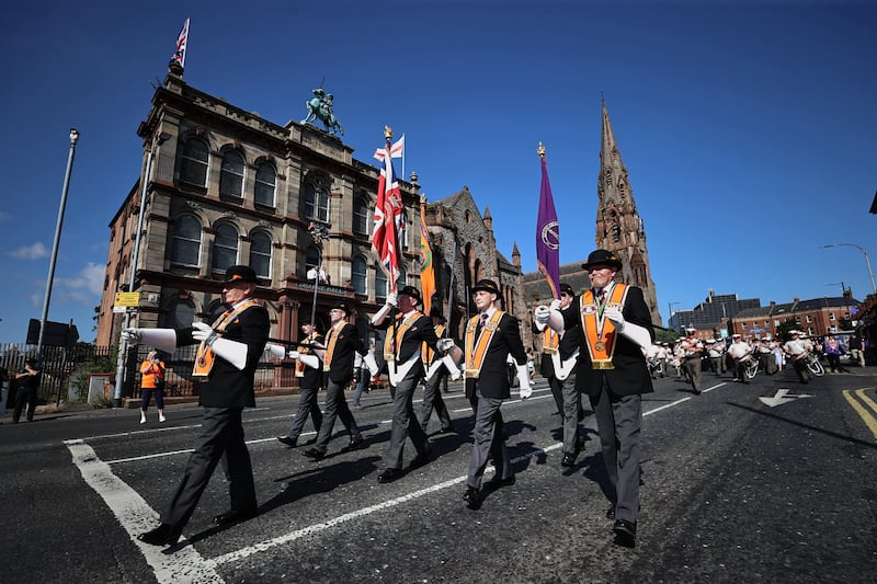 Orangemen march on Clifton Street in Belfast. Photo: Liam McBurney/PA Wire