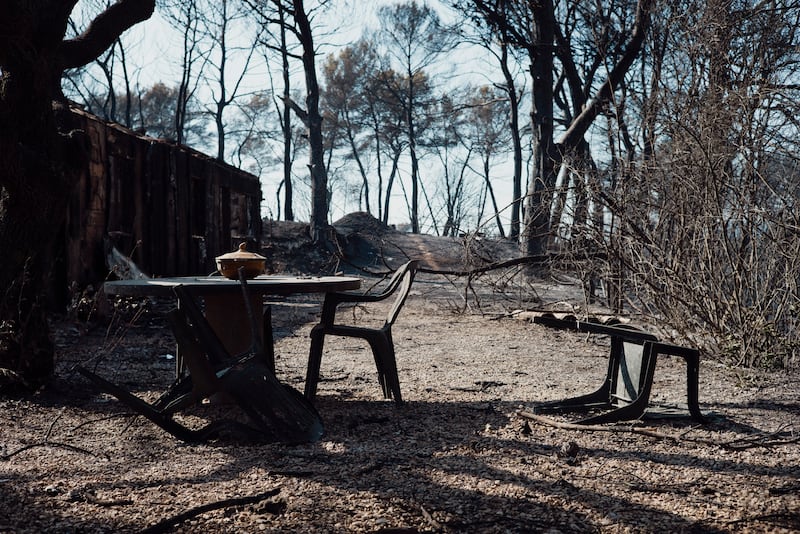 The garden and area surrounding a house that was burned in a wildfire in Ponteves, southeastern France, on Wednesday. Photograph: Frederic Dides/AFP via Getty Images