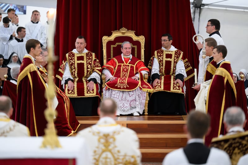 Catholic bishop of the Society of Saint Pius X Alfonso de Galarreta attends the ceremony in Econe on Wednesday. Photograph: Harold Cunningham/Getty