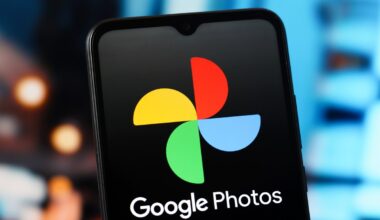 In this photo illustration, the Google Photos logo is seen displayed on a smartphone screen.
