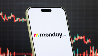 In this photo illustration, a smartphone displays the logo of Monday.com Ltd.